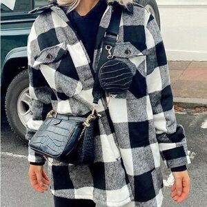 Black and White Checkered Jacket plaids oversized button front